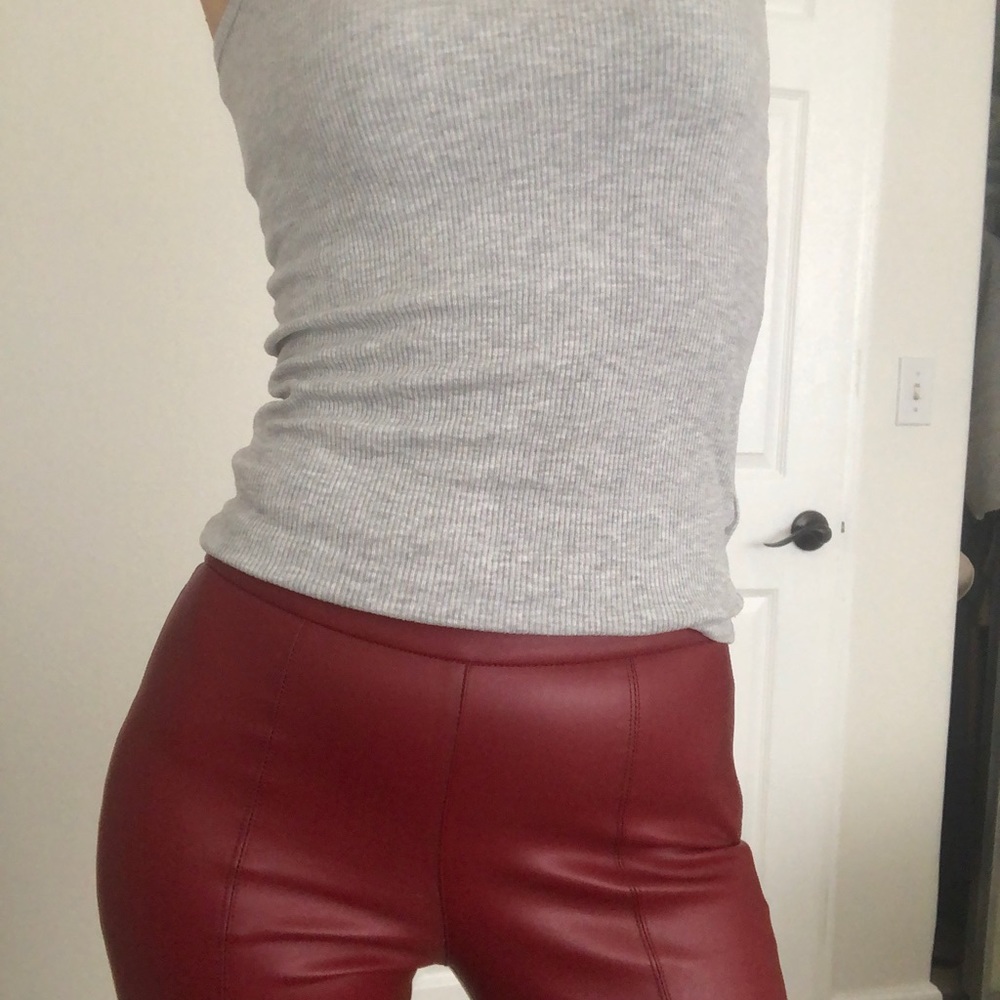 Zara  (NEW) - Red Faux Leather Pants - NEW - Small